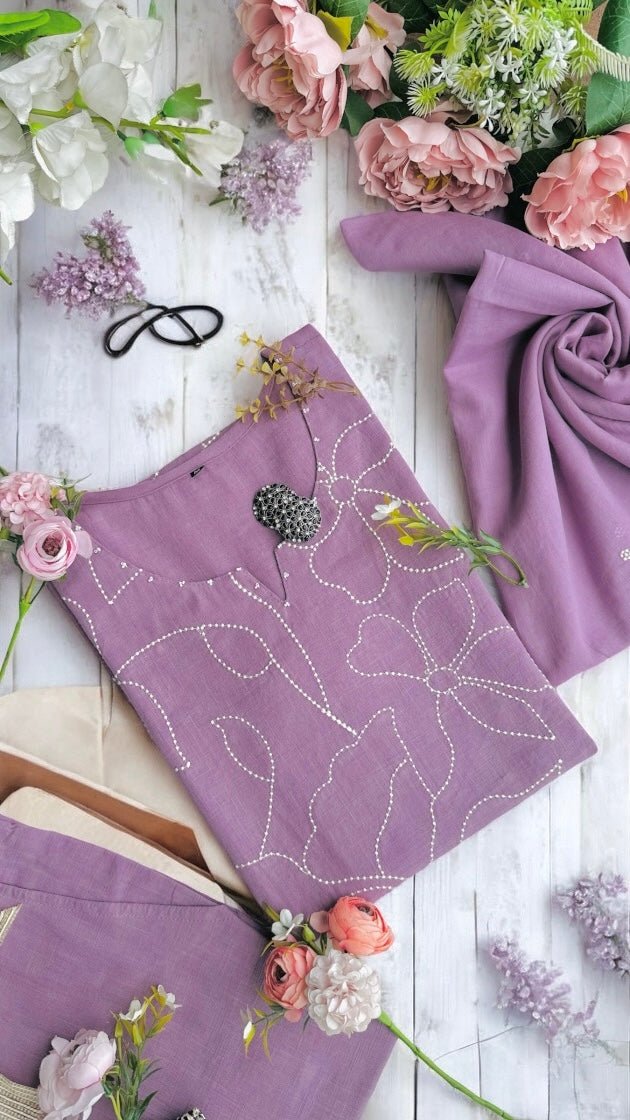 Pastel Lilac Embroidered Suit Set - Passion for Fashion by Shivani