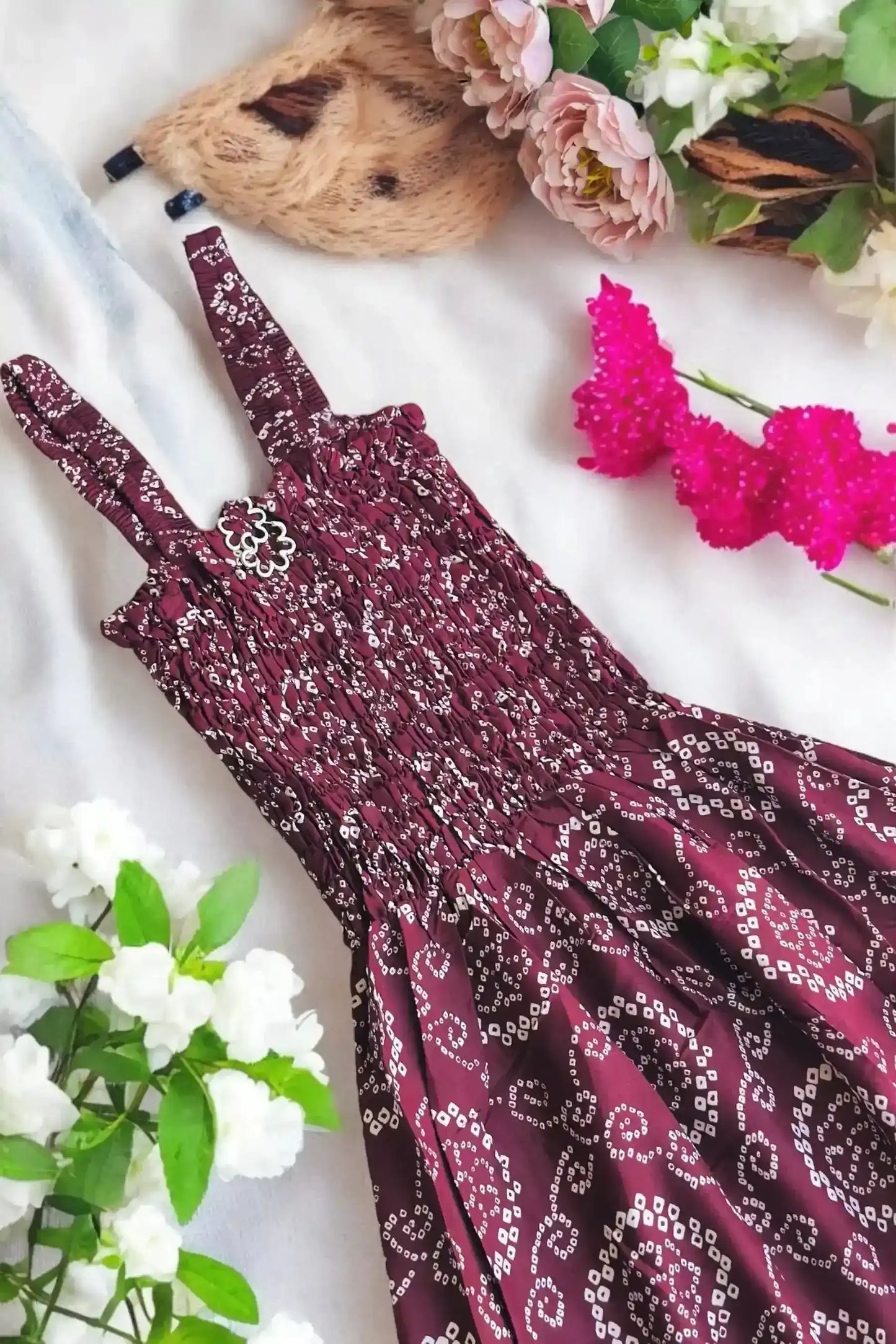 Wine Bandhej Smoky Twirl Dress - Passion for Fashion by Shivani