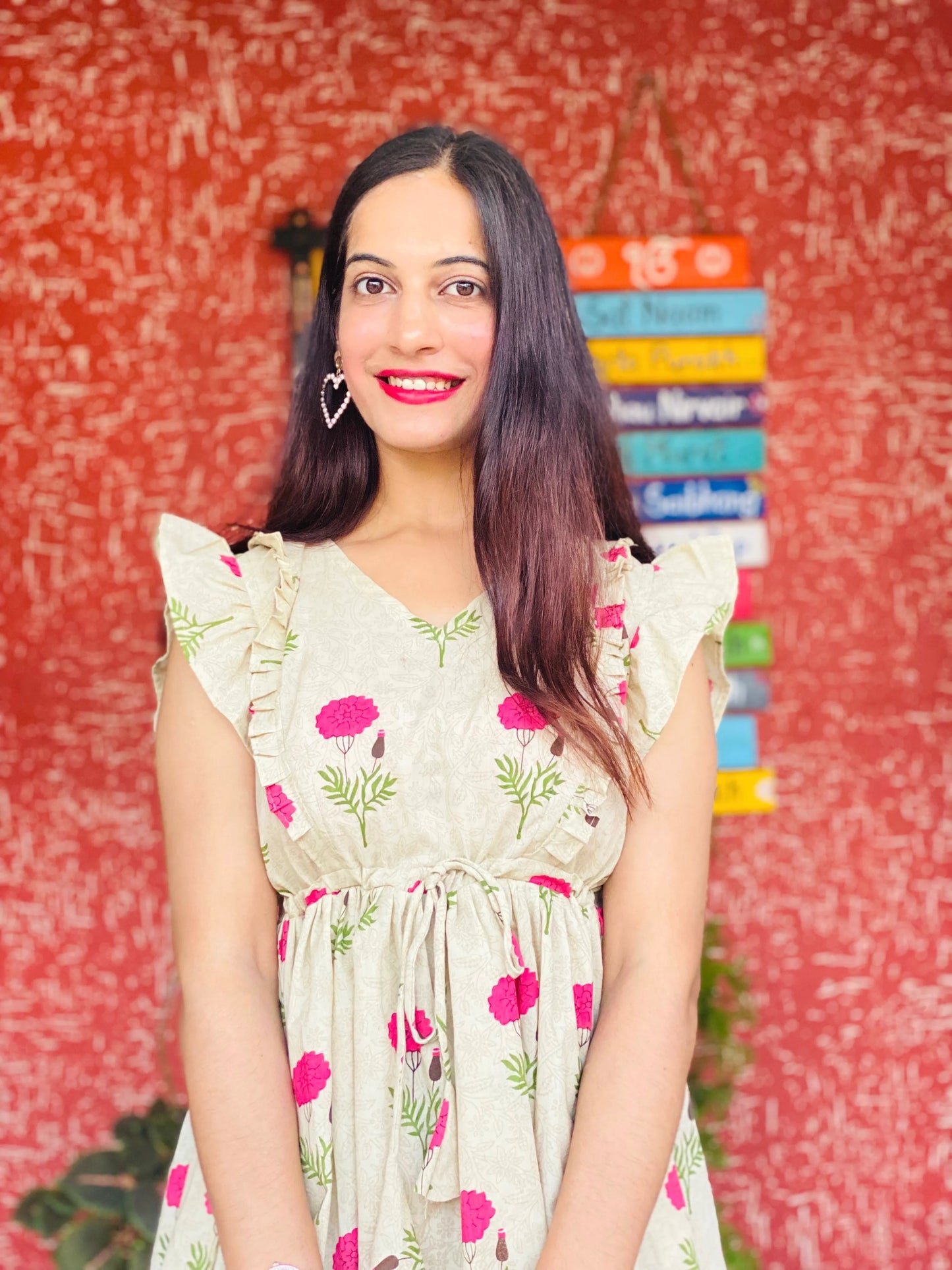 Pink Floral Hand Printed Peplum Top