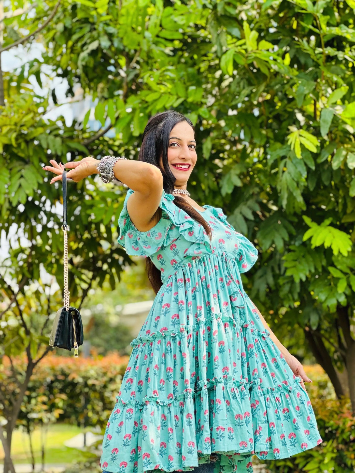 Classic Hand Print Gulnaz Frill Kurta