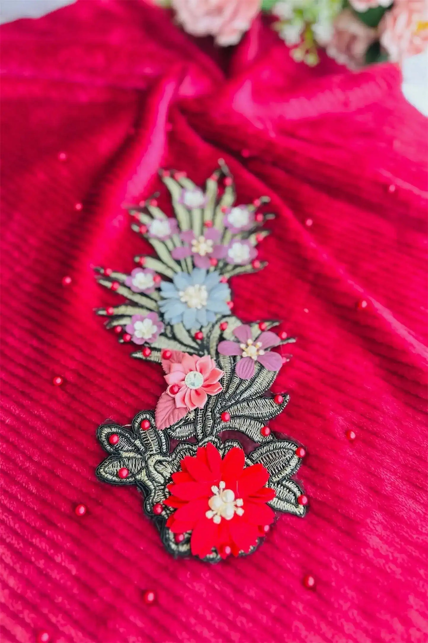 Maroon Embroidered Wool Winter Stole