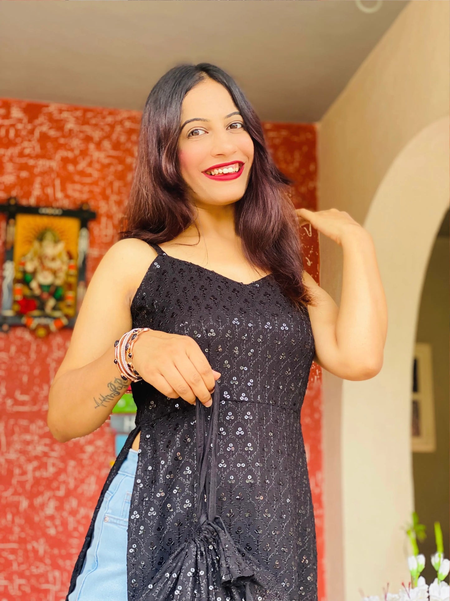 Twilight Black Sequence Gulnaz Kurta