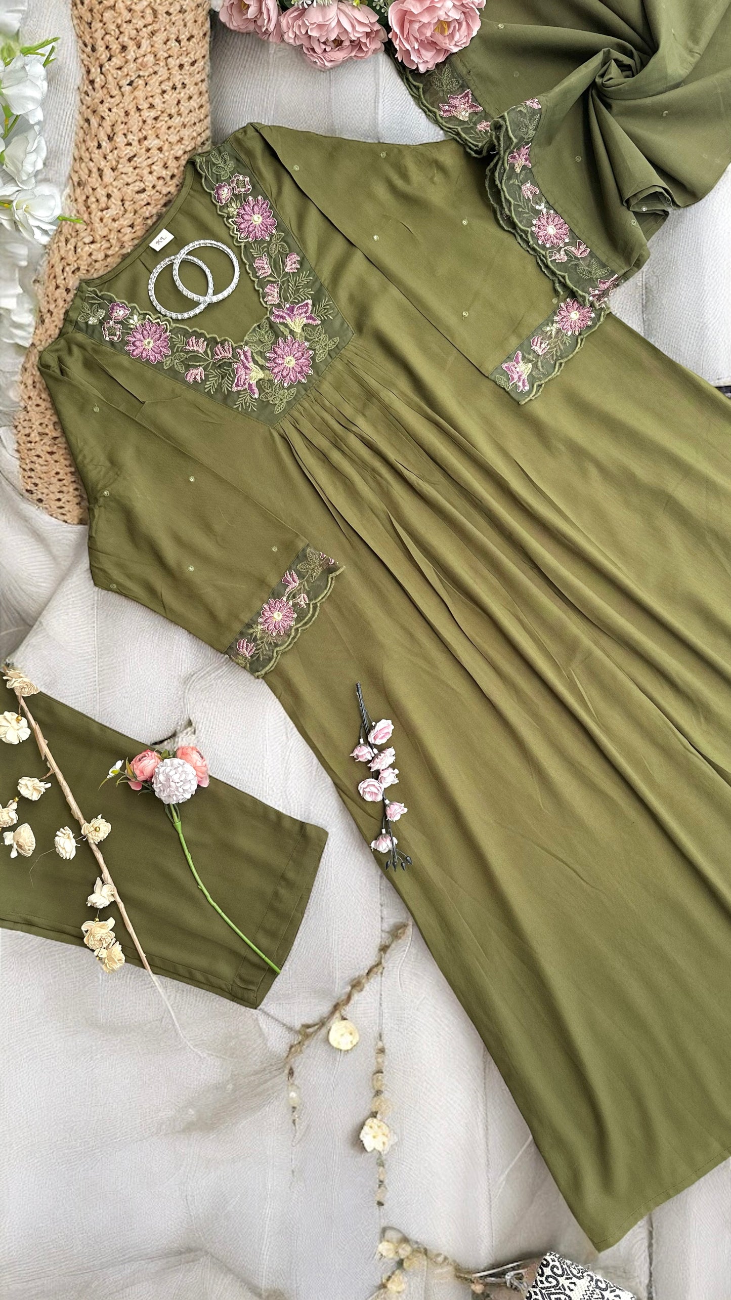 Rich Green Embroidered Suit Set