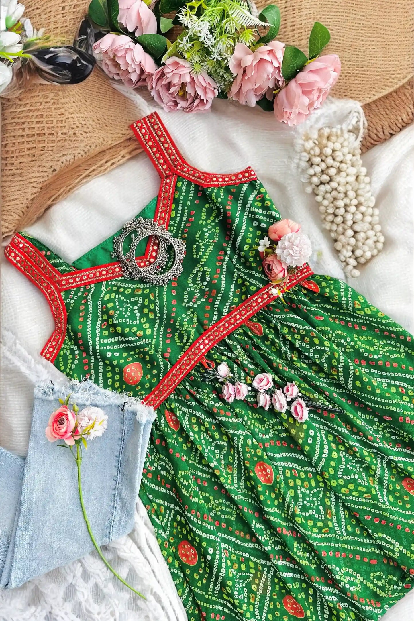 Lush Green Bandhej Gulnaz Peplum