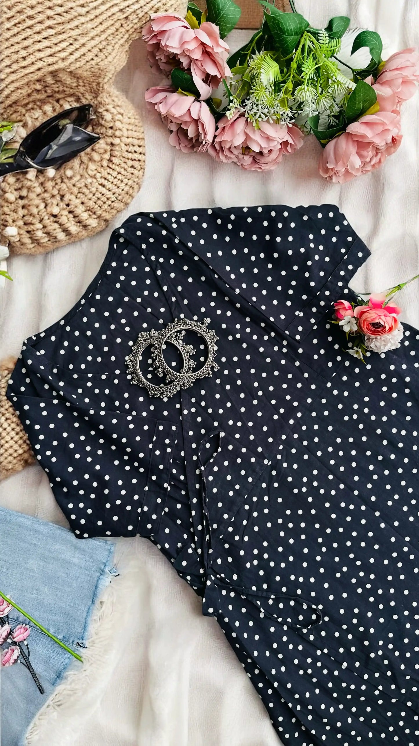 Charcoal Grey Polka Wrap Dress