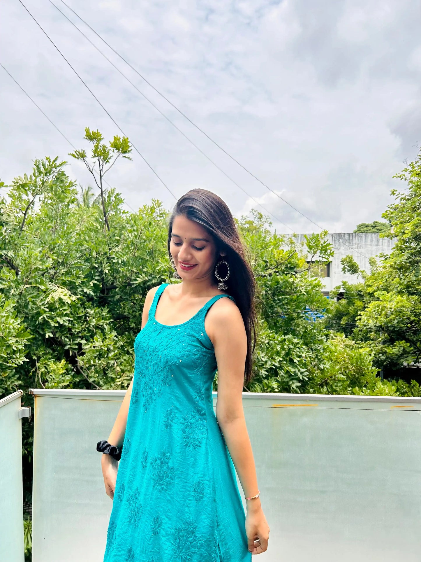 Mahima’s Turquiose Hoor Chikankari Slit Kurta