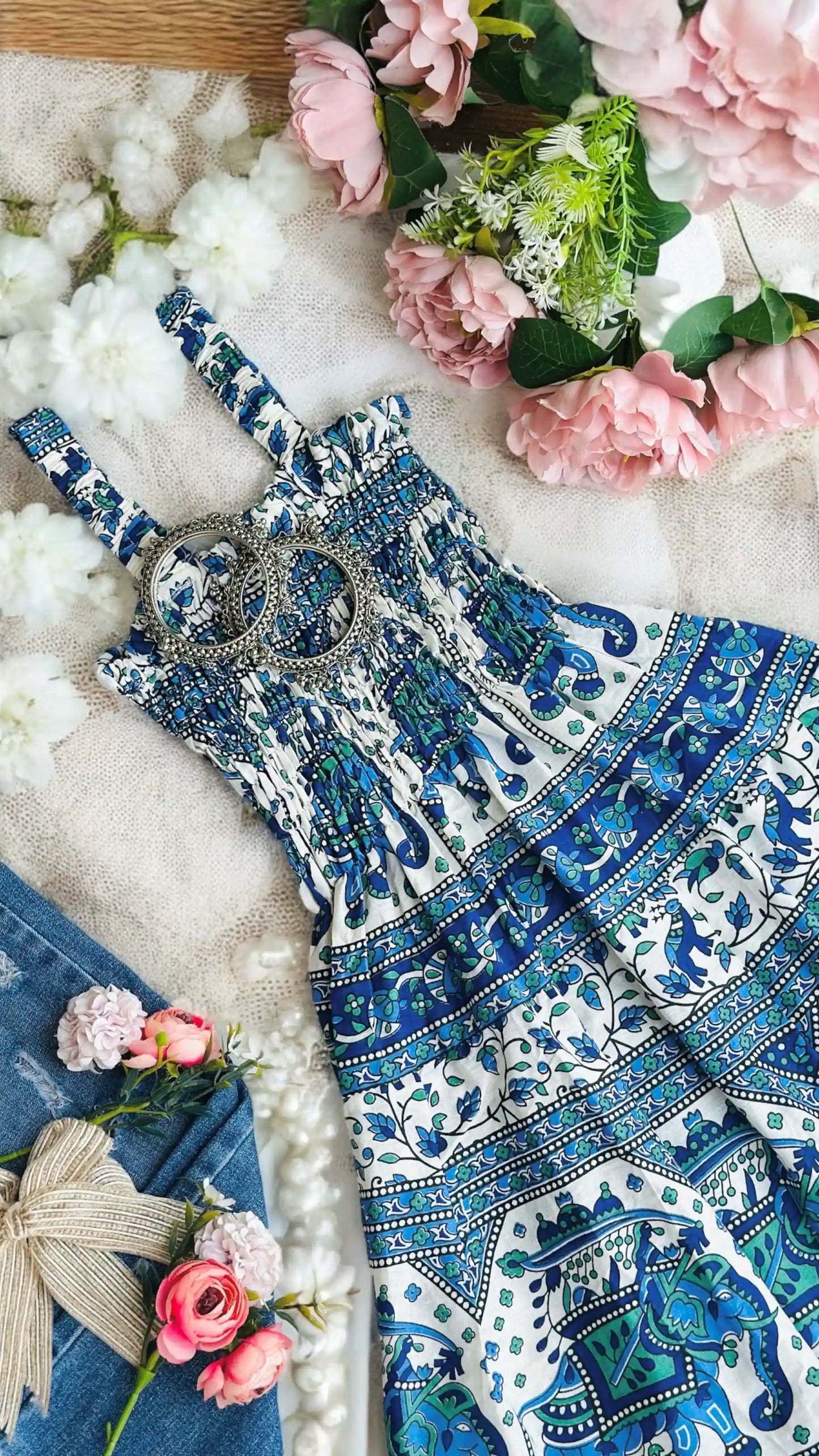 Blue Elephant Cute Jaipuri Peplum