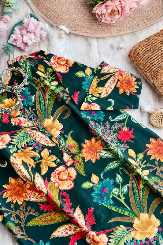 Green Floral Mul Budget Kurta - Passion for Fashion by Shivani