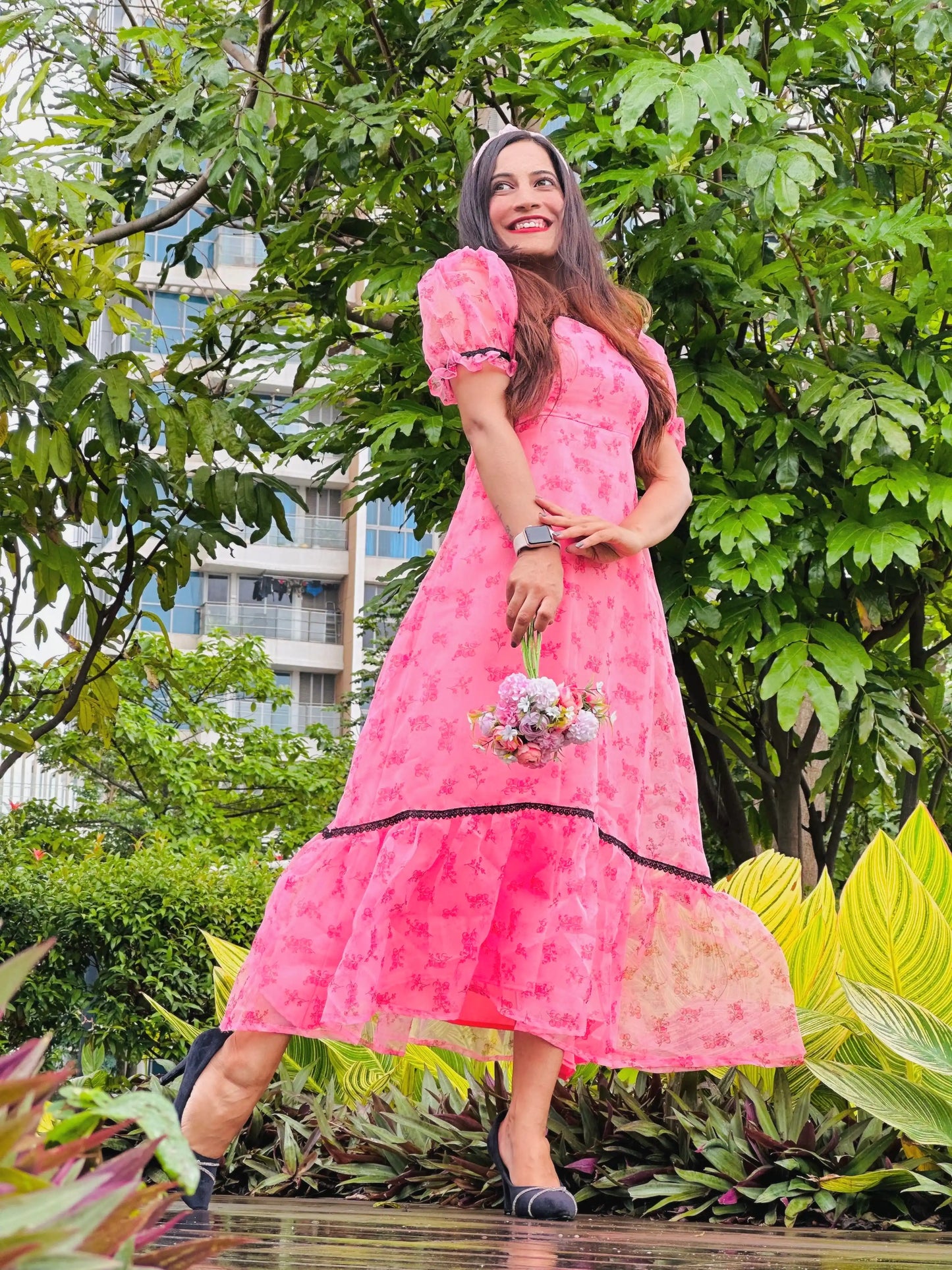 Puffy Pink Organza Twirl Dress