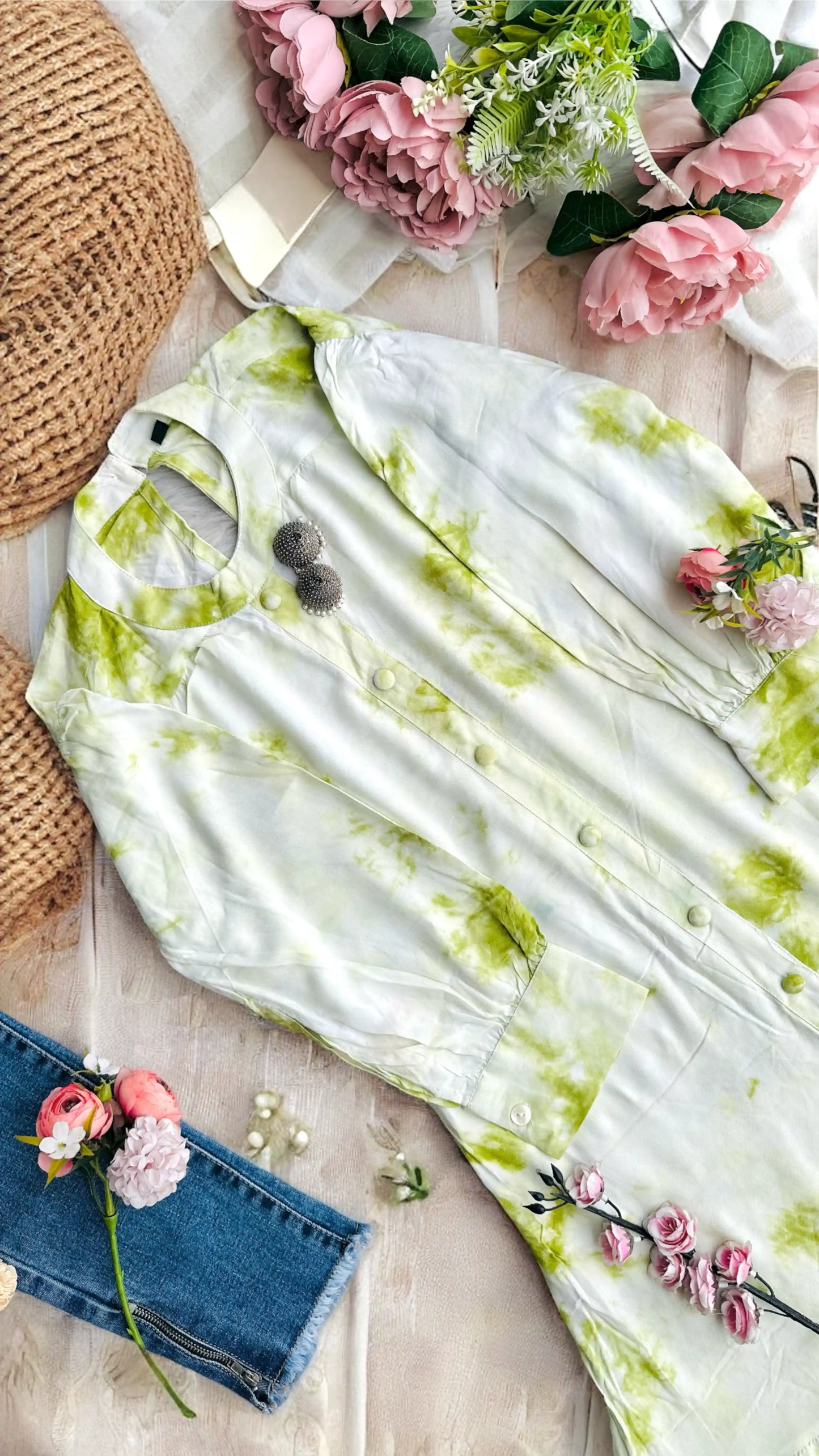 Tie Dye Green Frill Twirl Dress - Passion for Fashion by Shivani