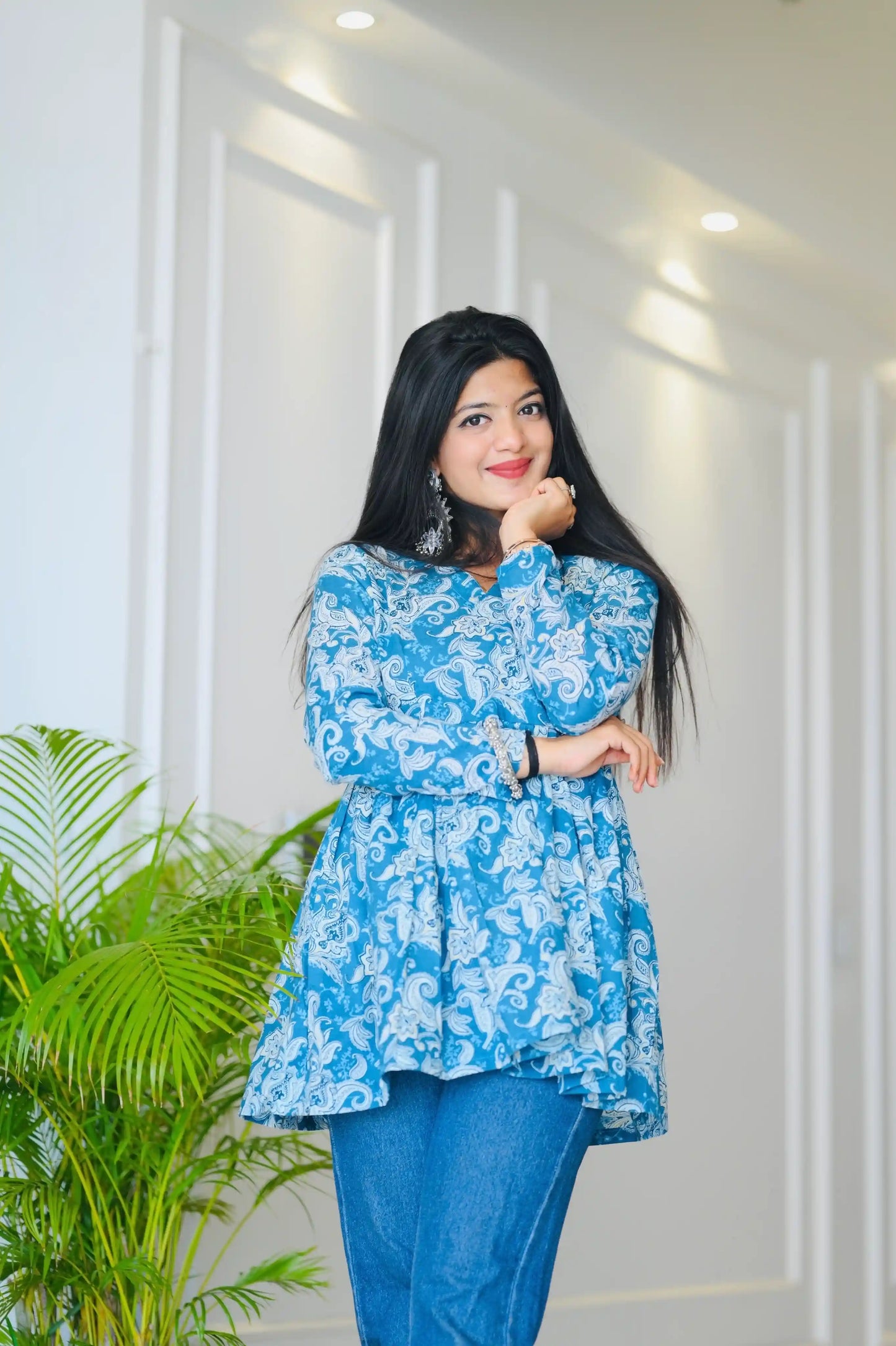 Blue Kalamkari Jaipuri Short Top