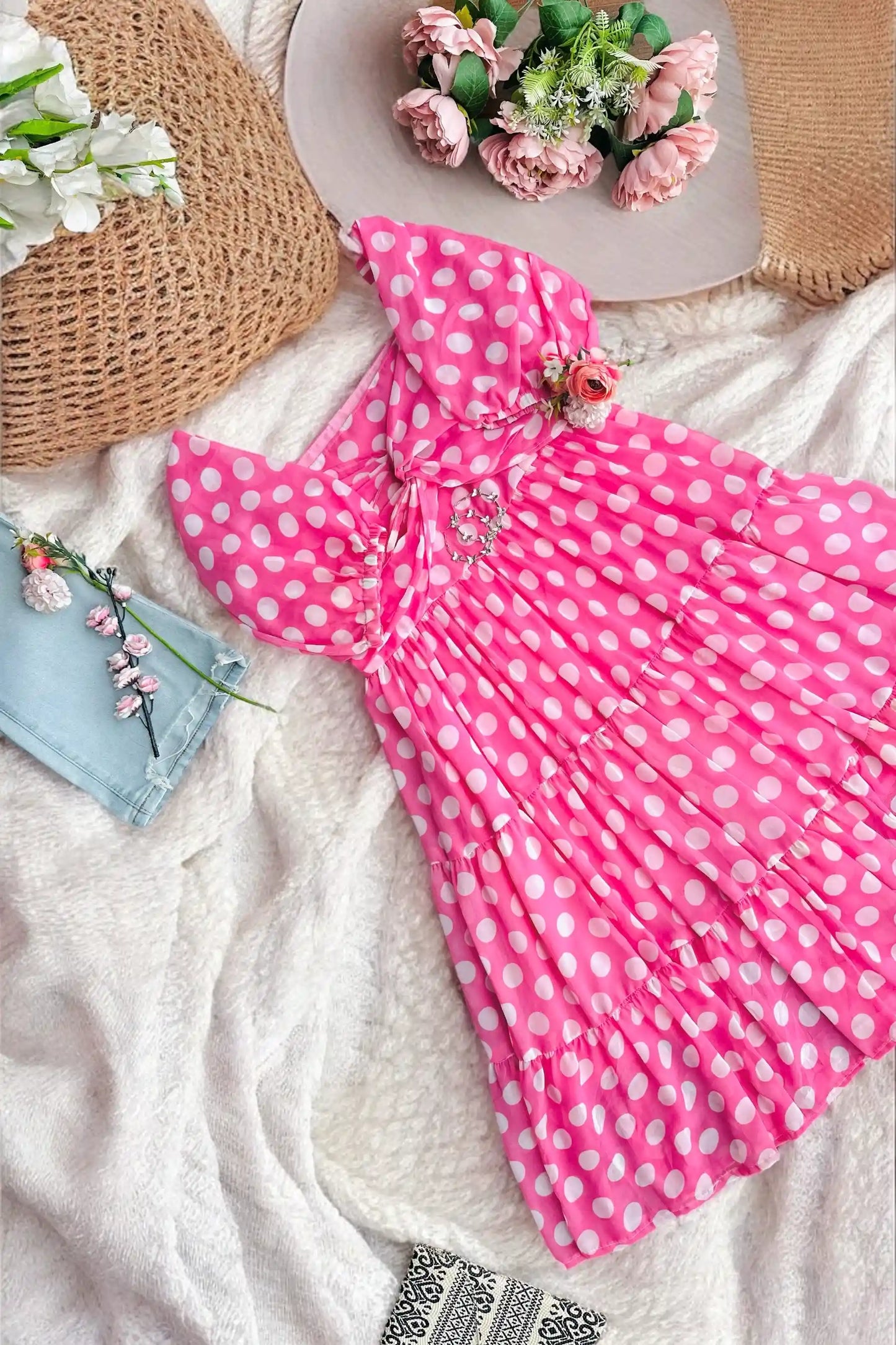 Dreamy Pink Polka Georgette Twirl Dress - Passion for Fashion by Shivani