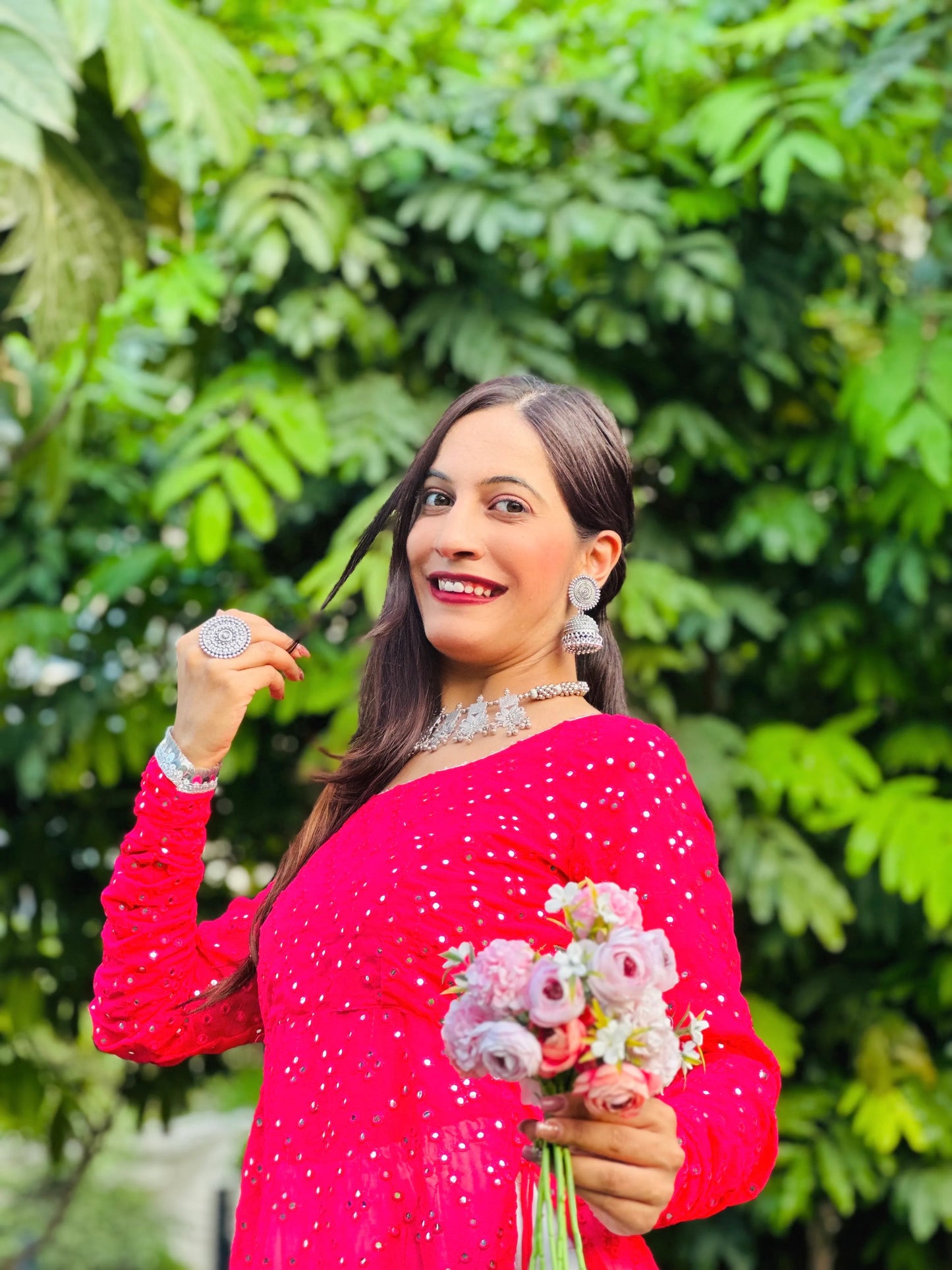 Fuchsia Pink Mirror Gulnaz Kurta
