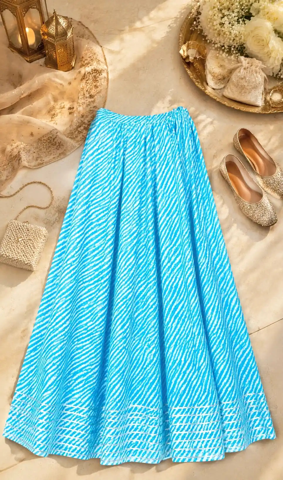 Blue Lehriya Jaipuri Skirt