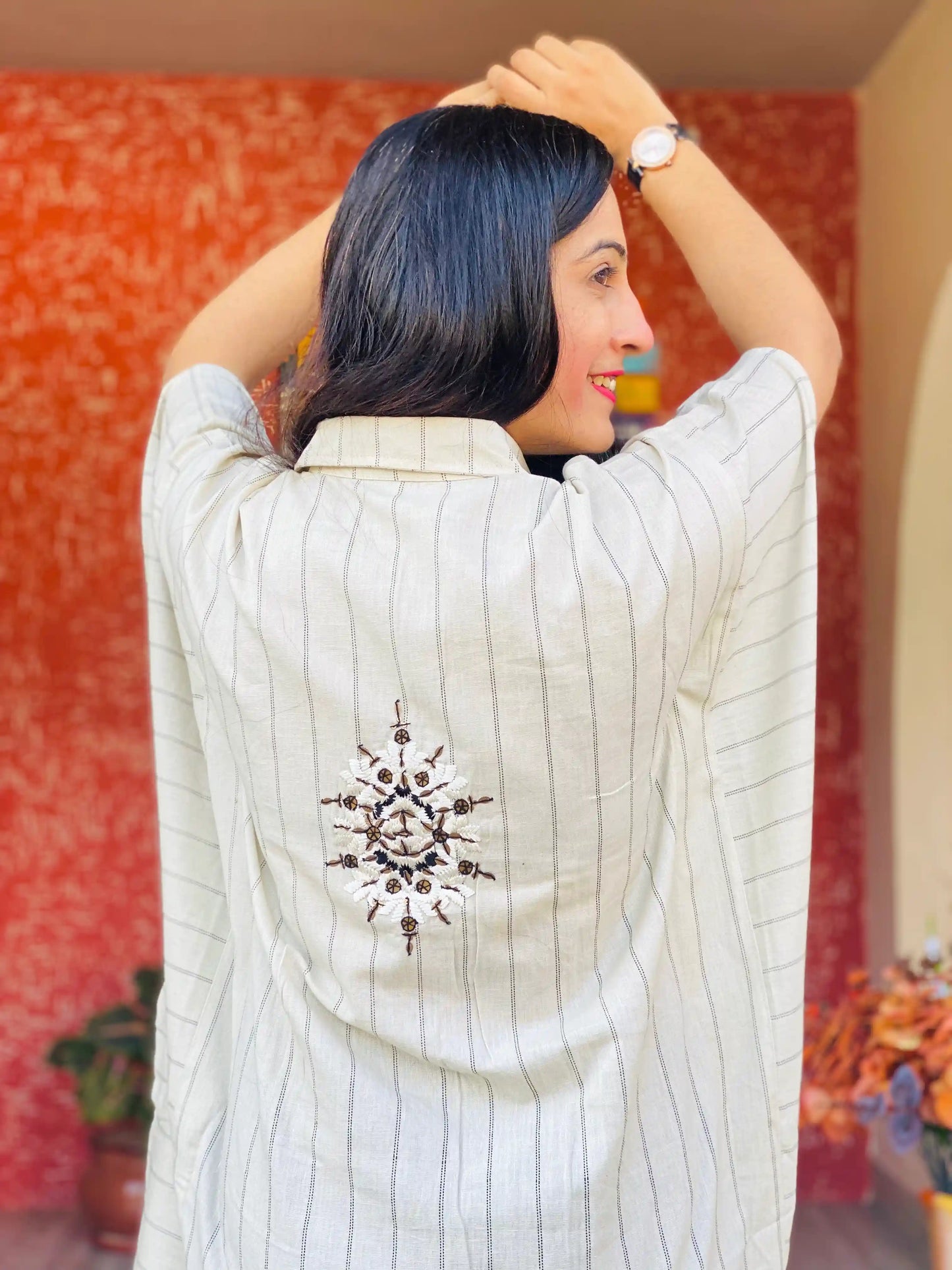 Stripe Collar Cotton Kaftan - Passion for Fashion by Shivani
