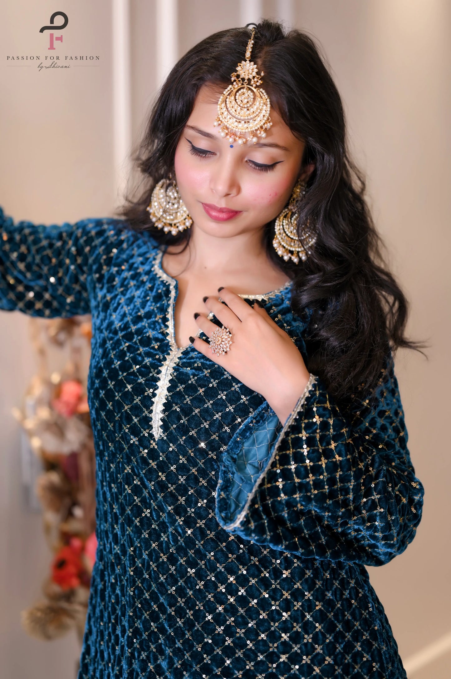 Gold Turquiose Embroidered Gulnaz Kurta