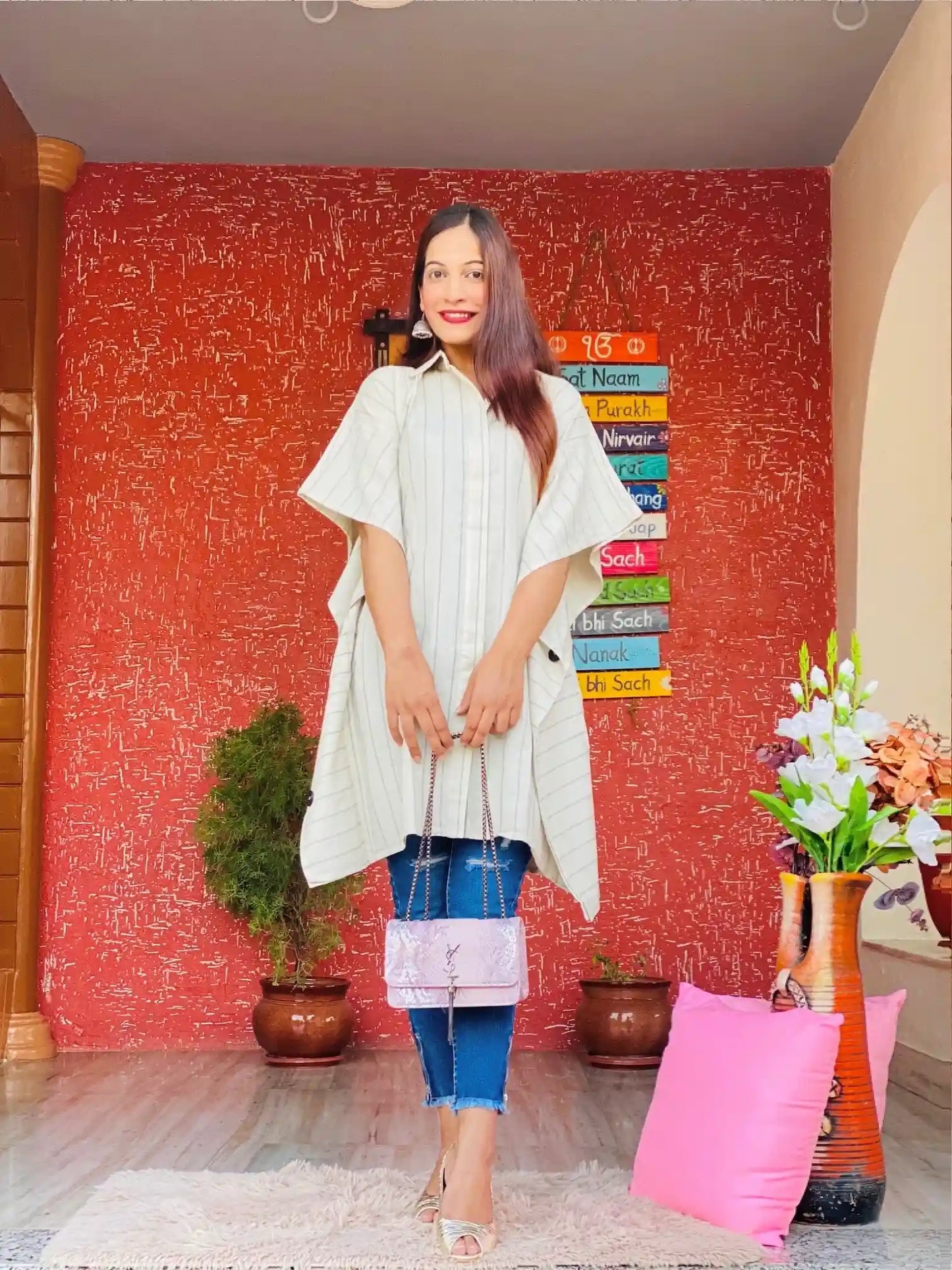 Stripe Collar Cotton Kaftan - Passion for Fashion by Shivani