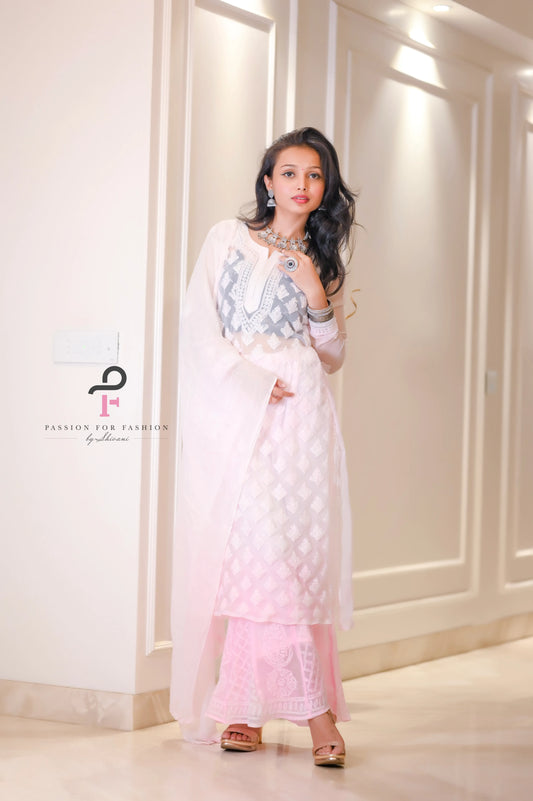 Blush Pink Nazakat Chikan Noor Set - Passion for Fashion by Shivani