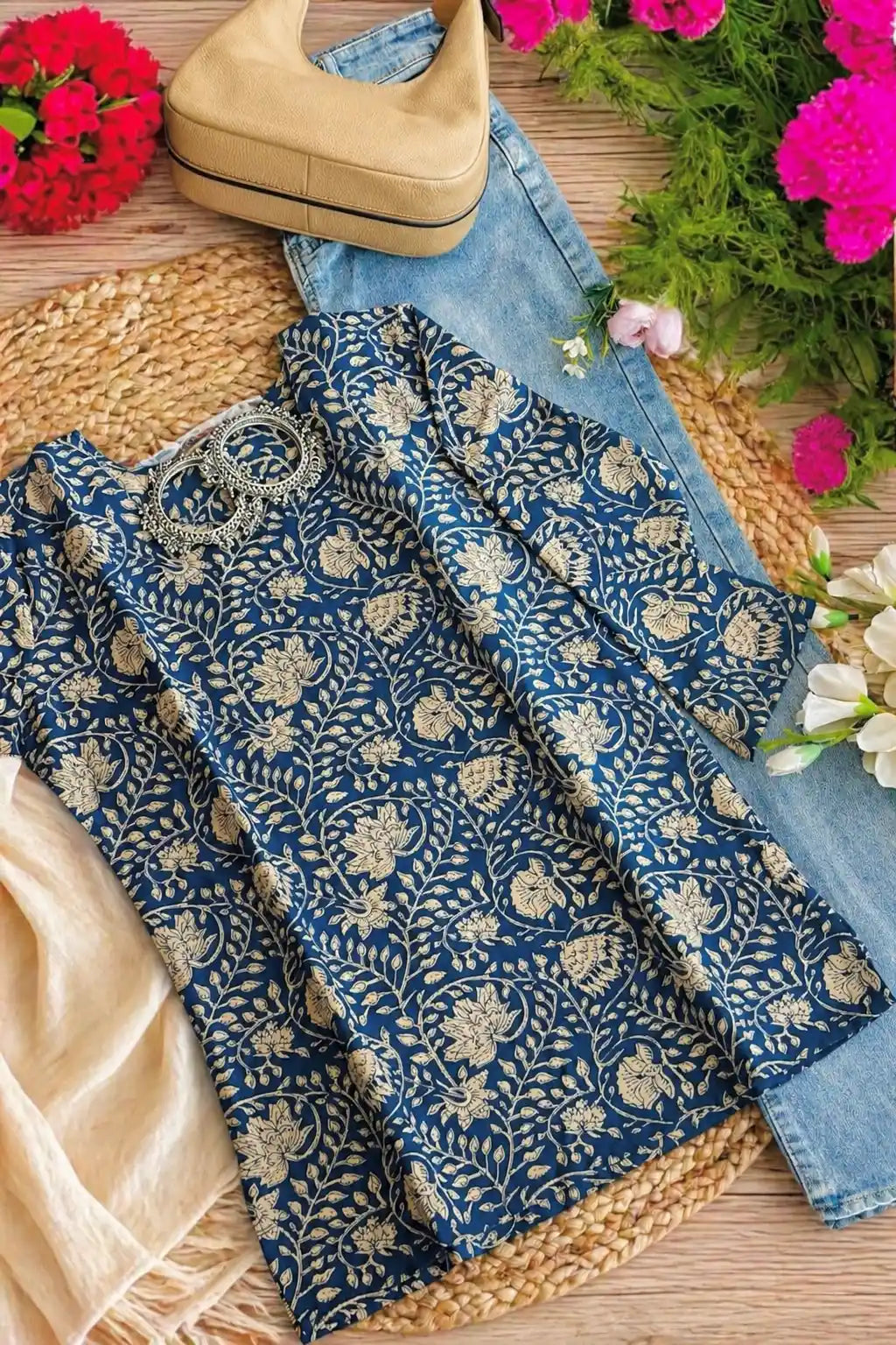 Classic Blue Kalamkari Short Kurta