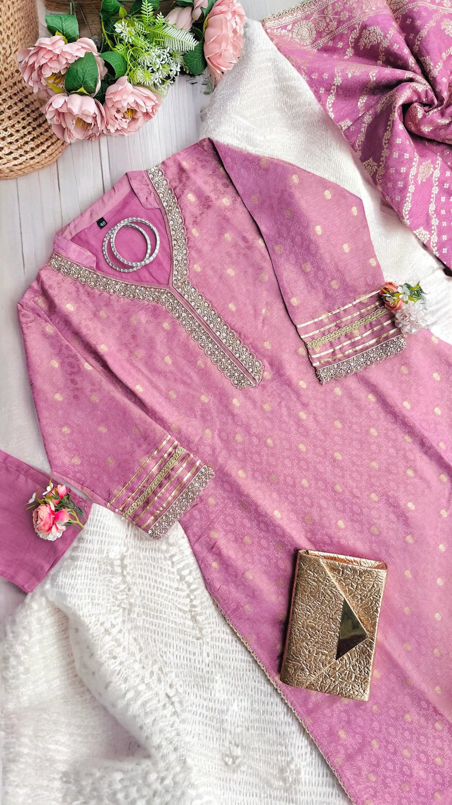 Orchid Pink Banarasi Suit Set