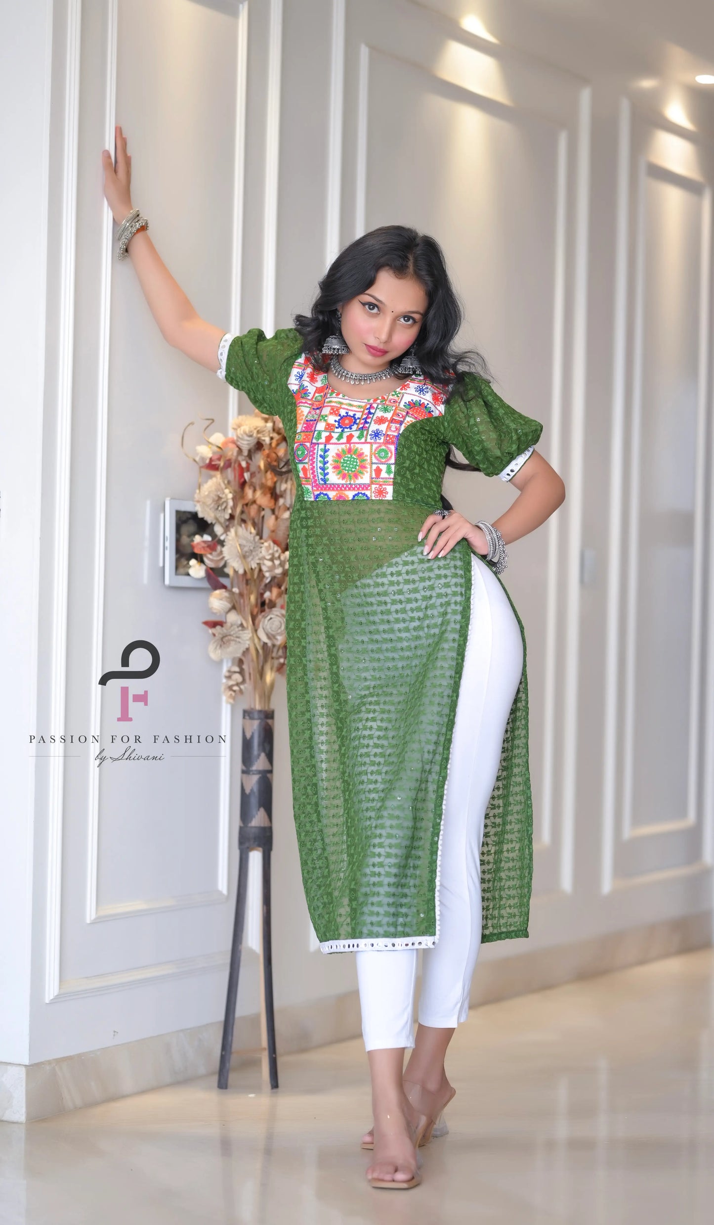 Verdant Green Embroidered Gulnaz Kurta