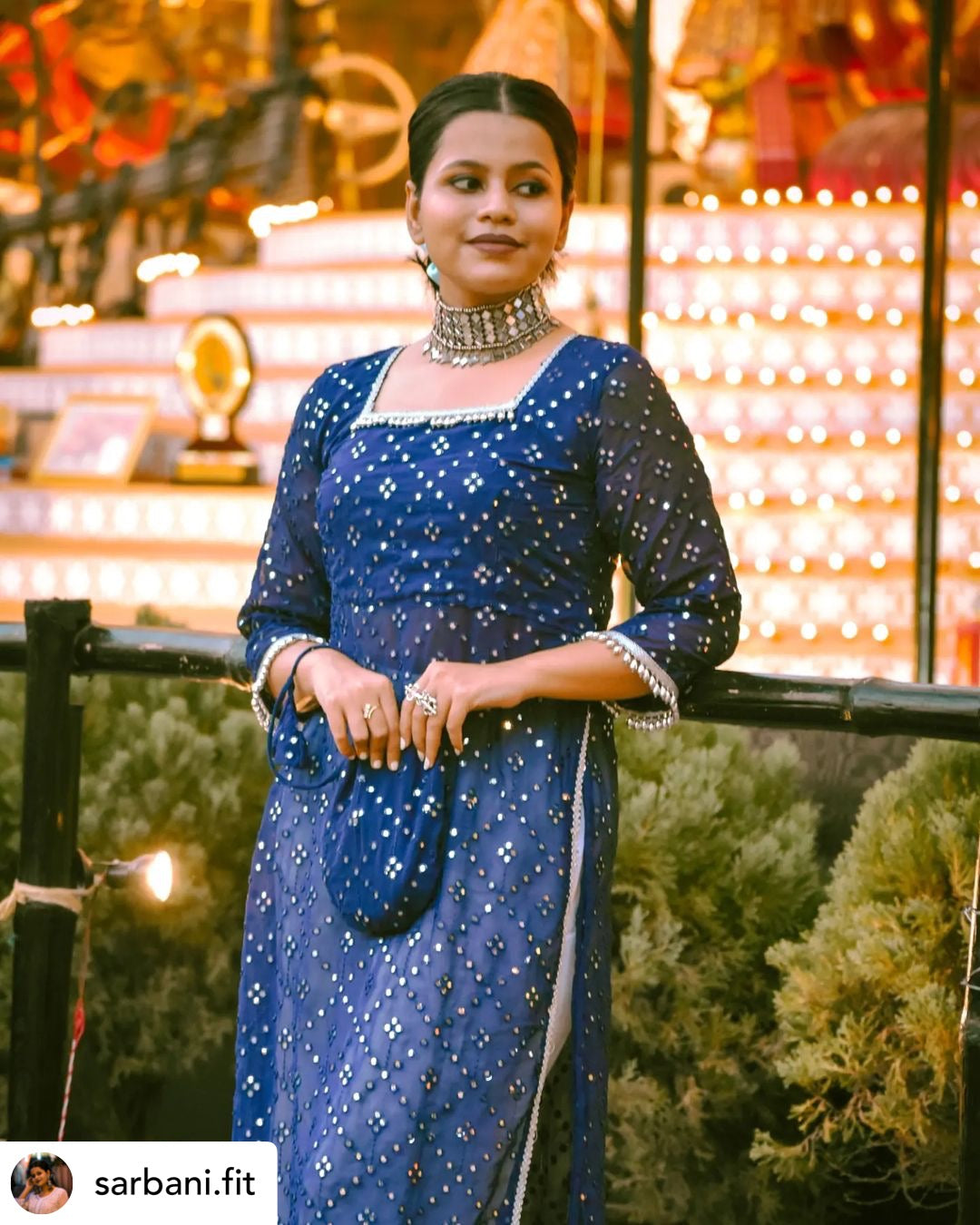 Royal Blue Mirror Gulnaz Kurta