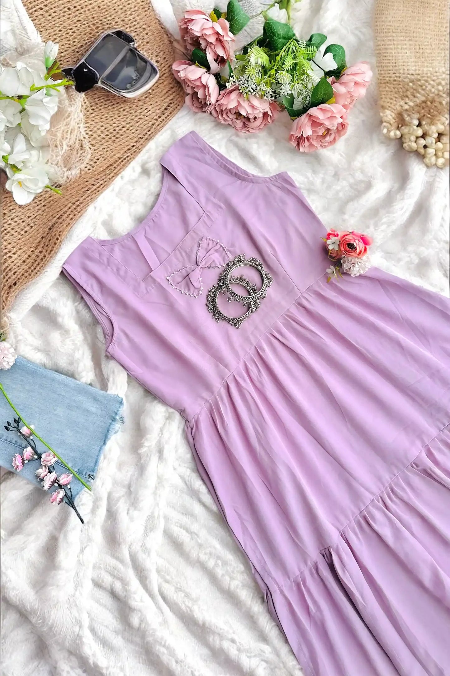 Blush Lilac Bow Gulnaz Frill Kurta - Passion for Fashion by Shivani