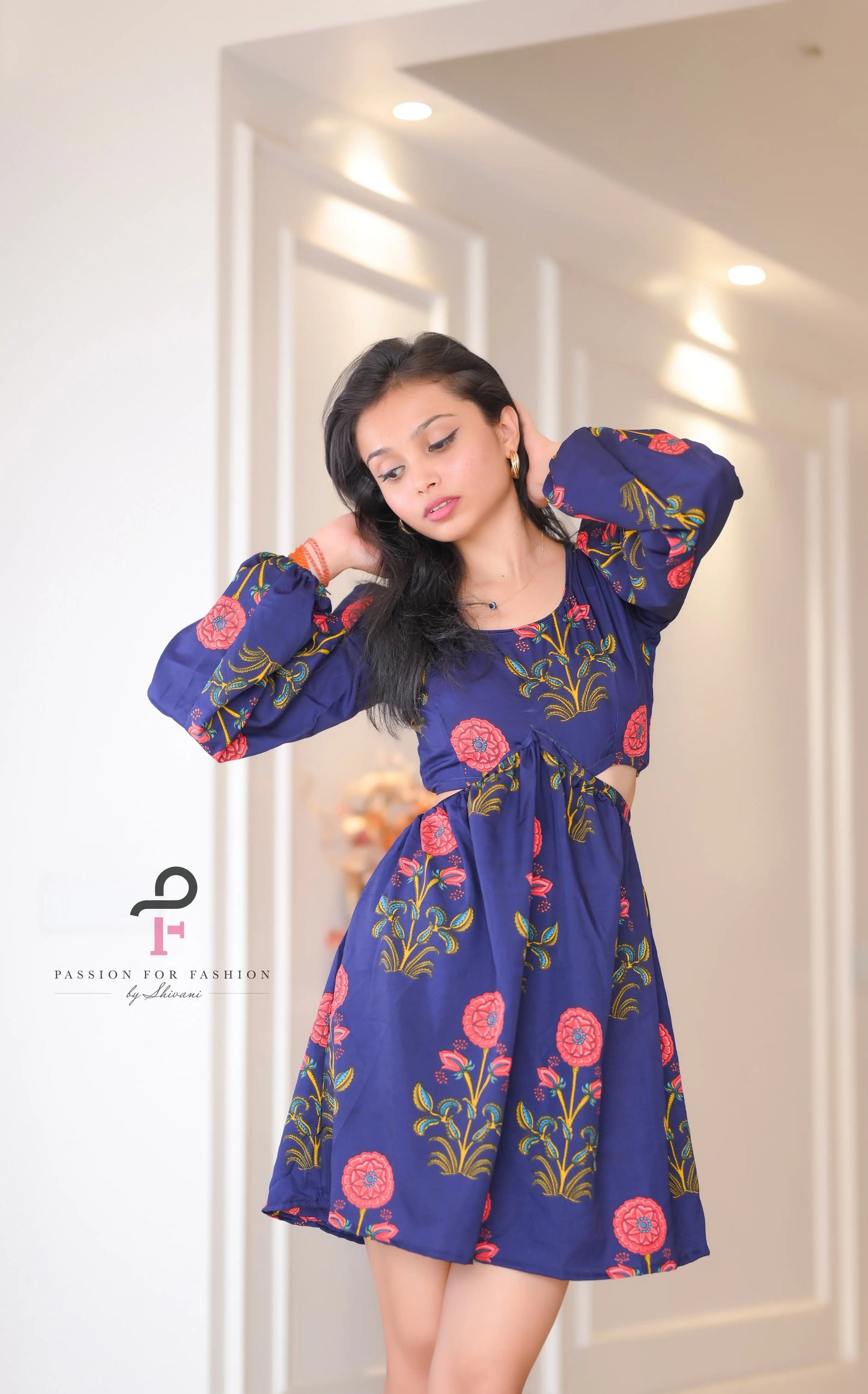 Asure Blue Blockprint Twirl Dress