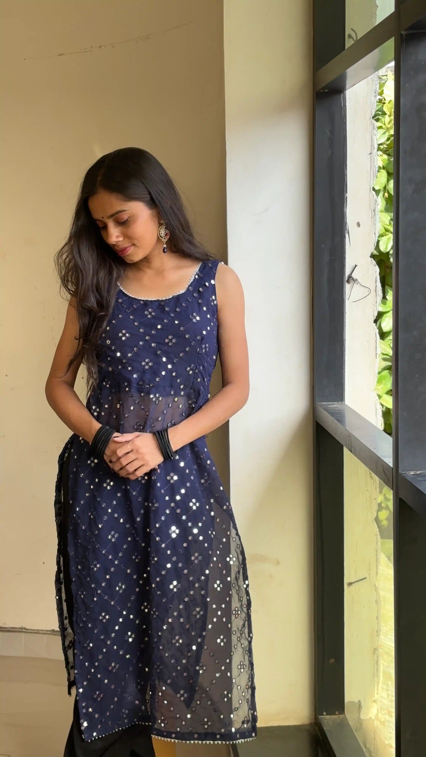 Pinal’s Blue Mirror Gulnaz Kurta - Passion for Fashion by Shivani