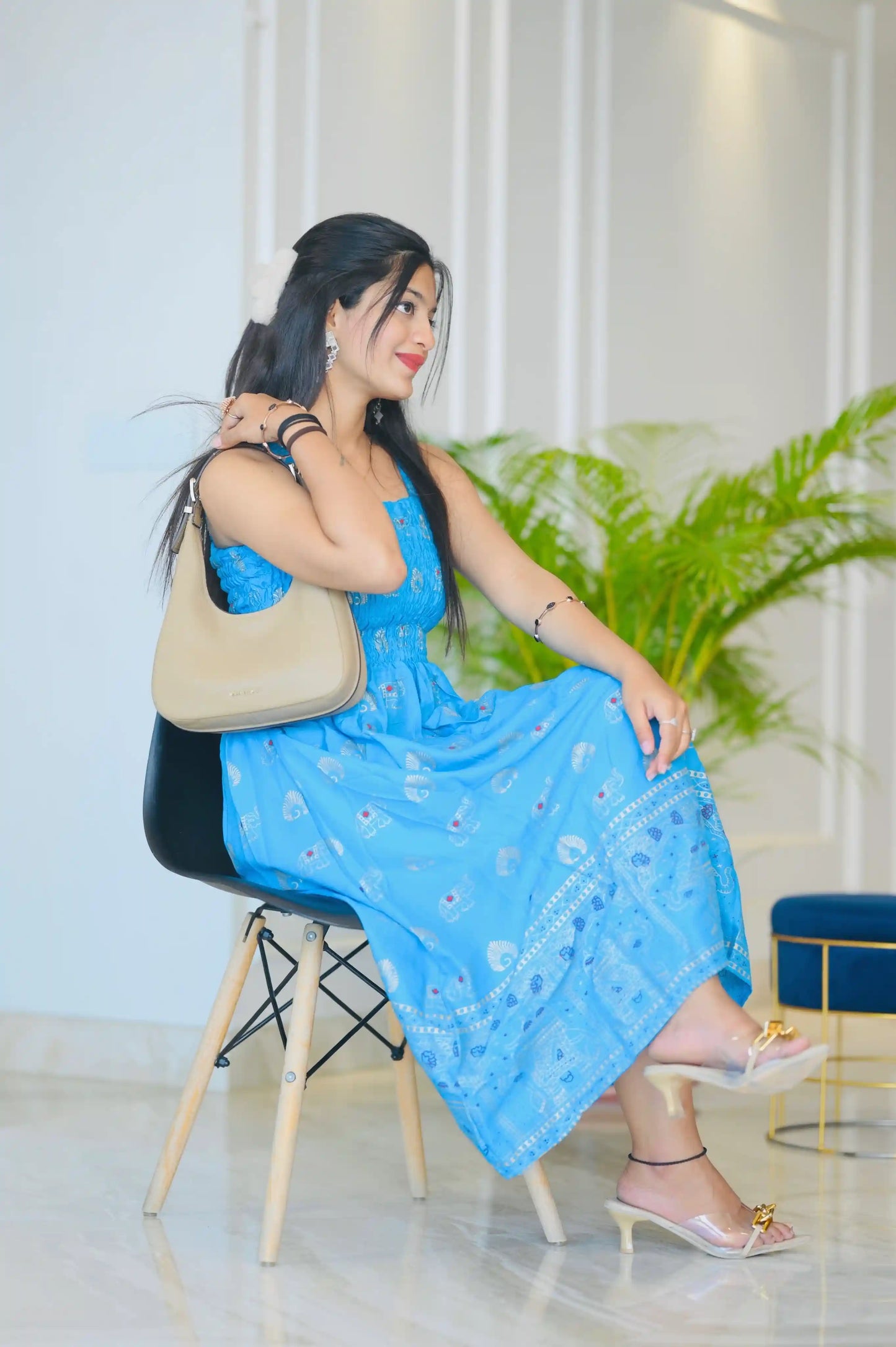 Jaipuri Blue Smoky Twirl Dress
