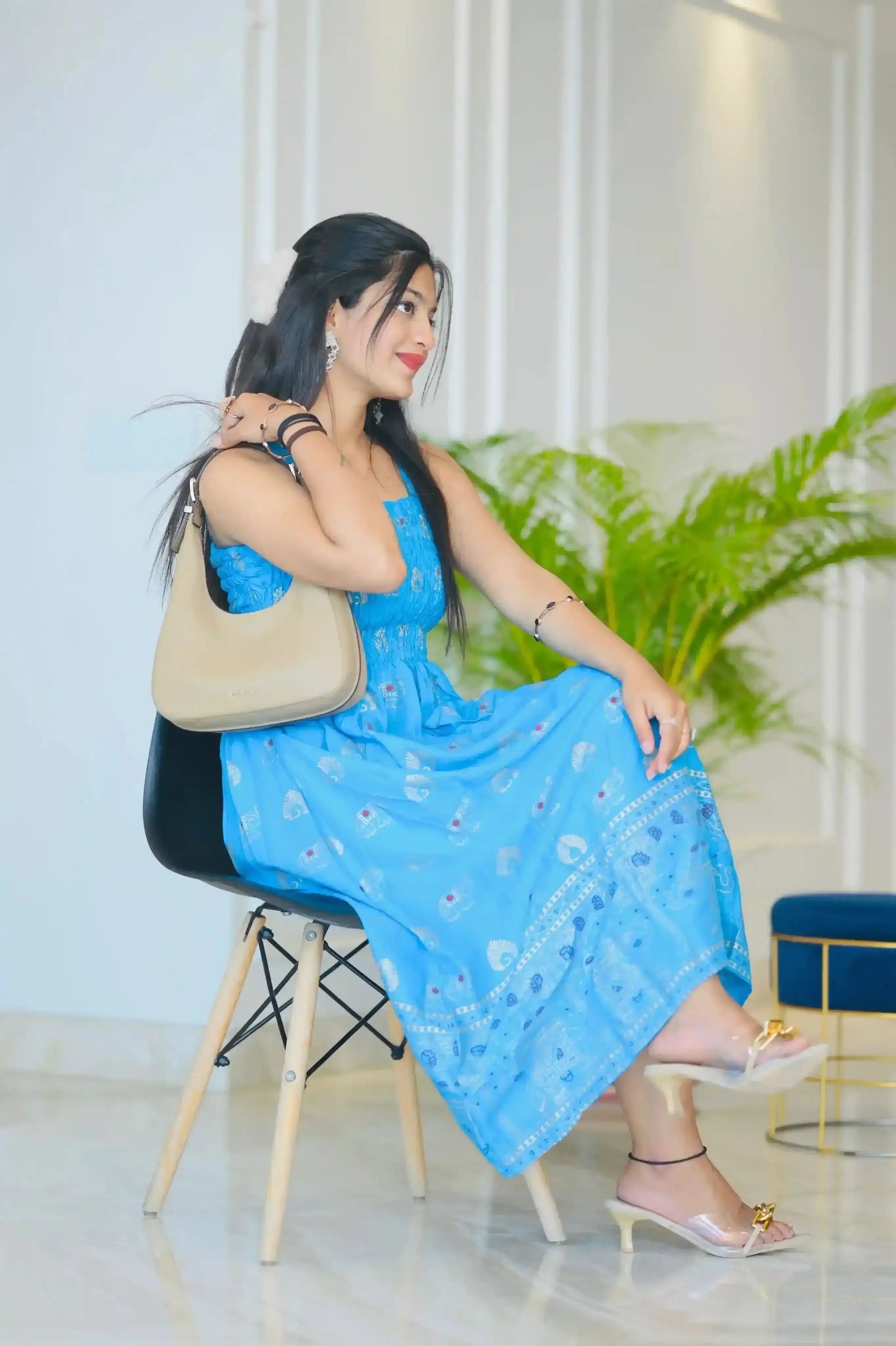 Jaipuri Blue Smoky Twirl Dress - Passion for Fashion by Shivani