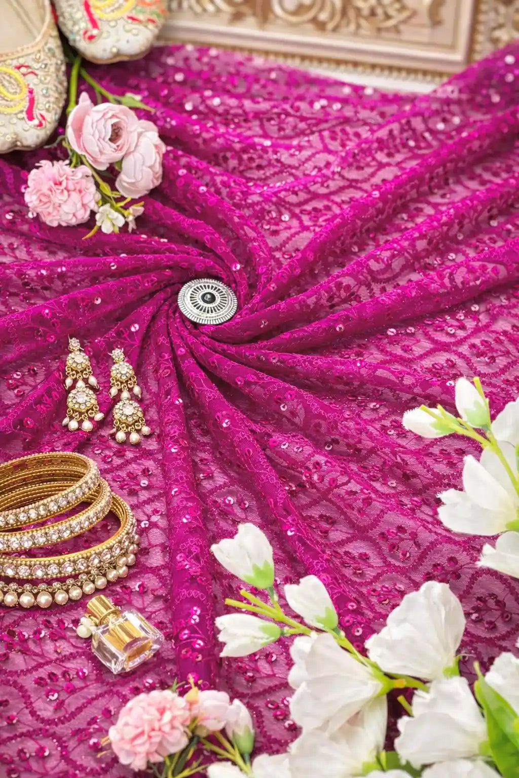Plum Wine Gulnaz Embroidered Fabric Cut