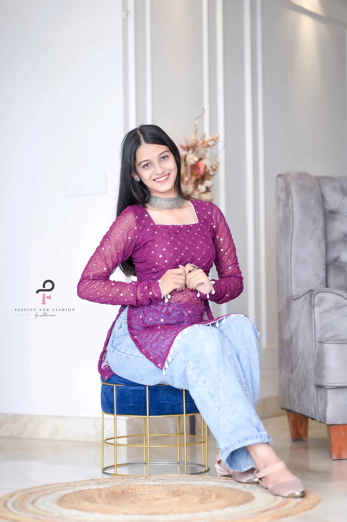 Vintage Wine Gulnaz Embroidered Kurta
