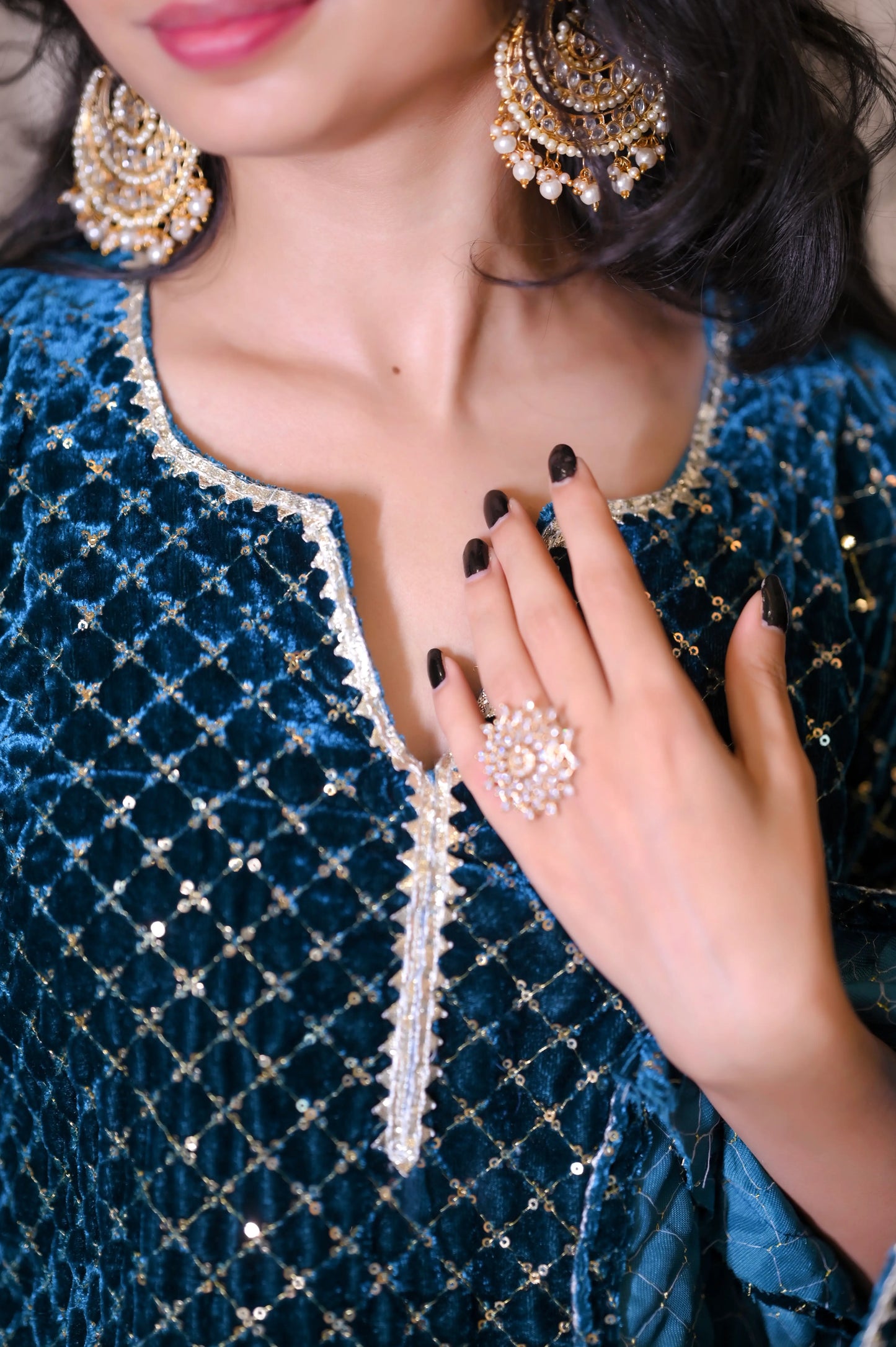 Gold Turquiose Embroidered Gulnaz Kurta