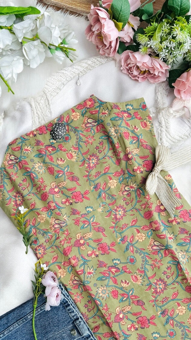 Bitter Green Jaipuri Rangriti Budget Kurta