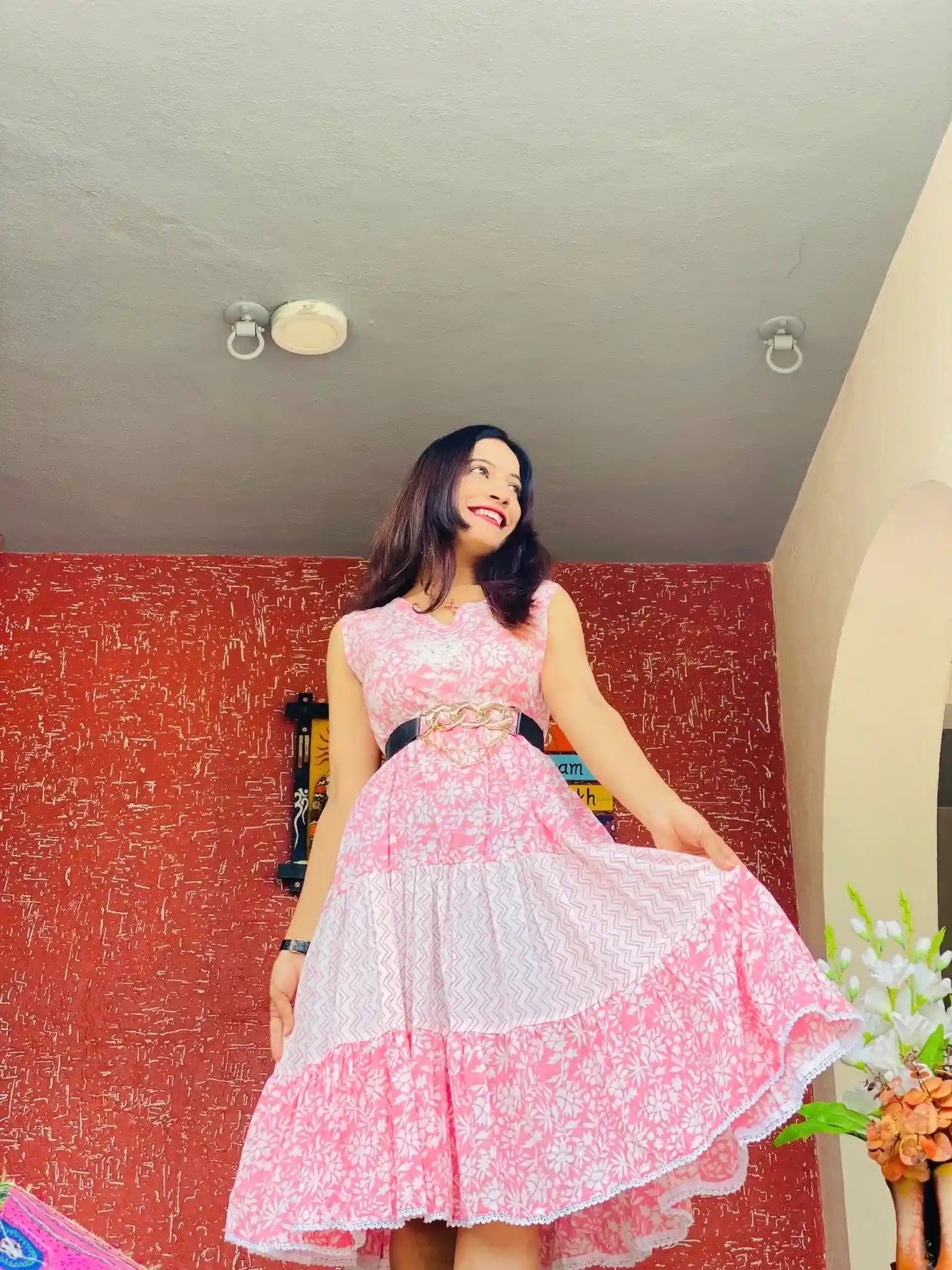 Pearl Pink Jaipuri Frill Twirl Dress