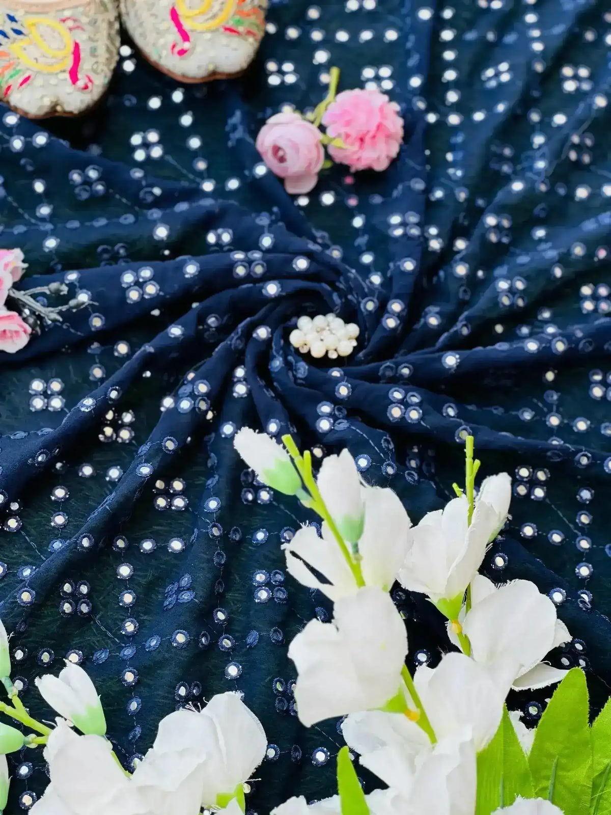 Cerulean Blue Mirror Fabric Cut - Passion for Fashion by Shivani