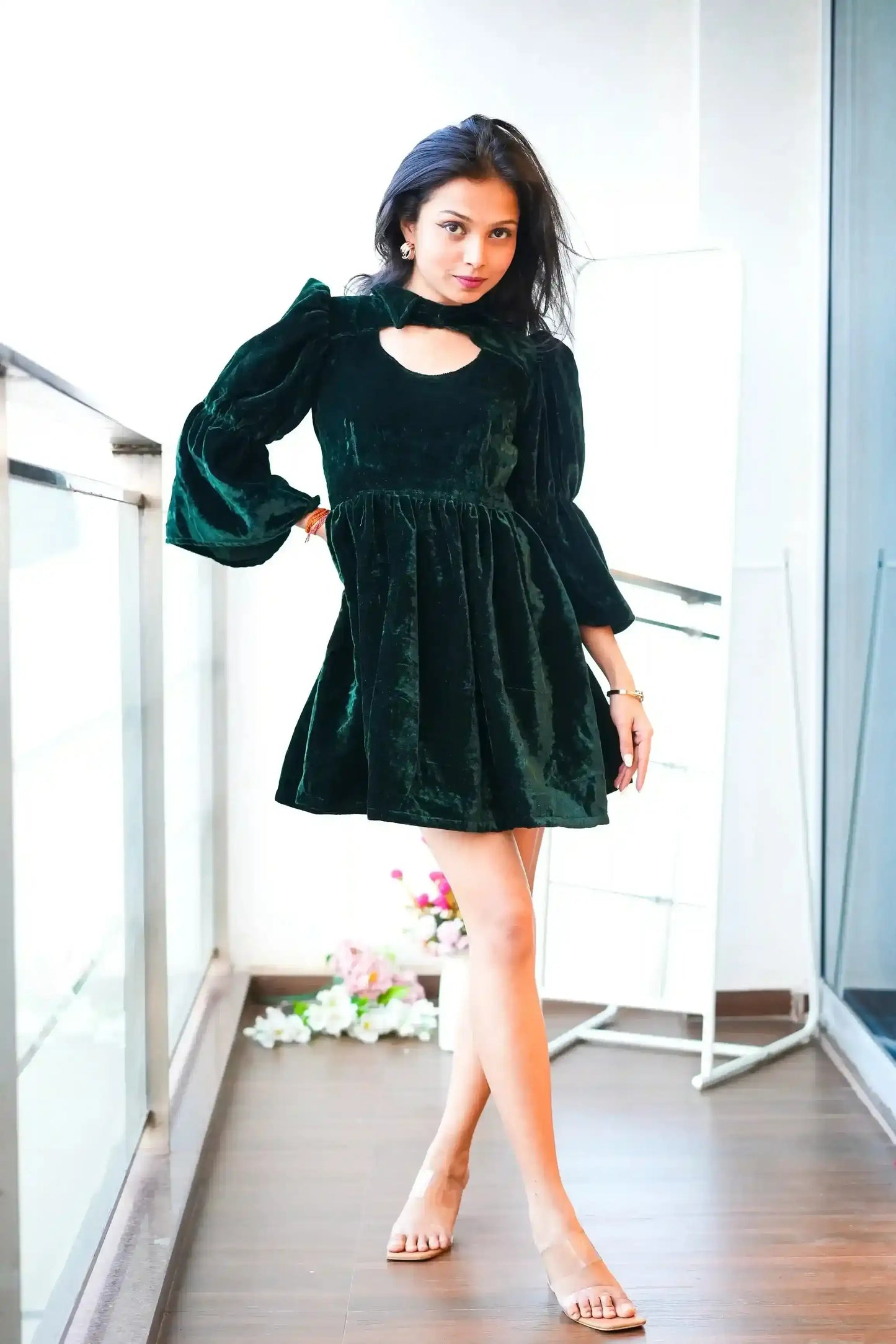 Riddhi's Spring Green Collar Mini Dress - Passion for Fashion by Shivani