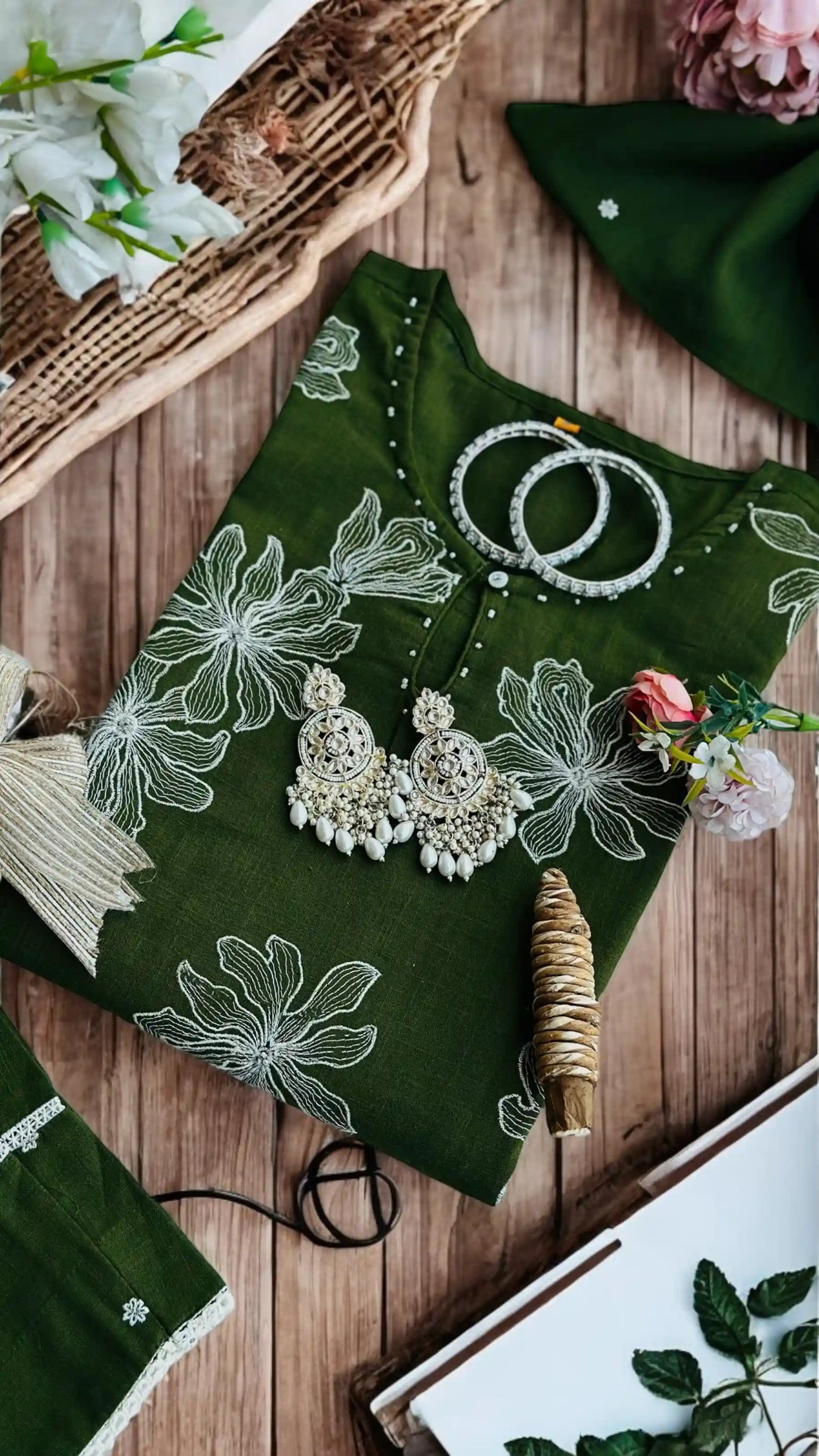 Green Embroidered Meher Set