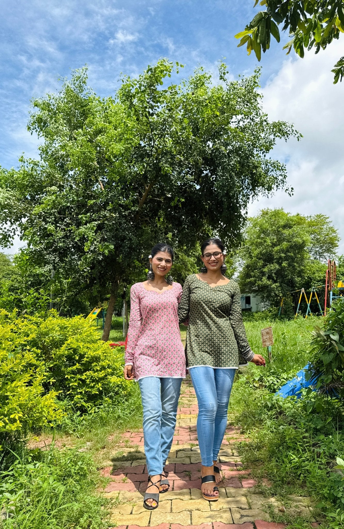 Gulmohar Green Handblock Kurti - Passion for Fashion by Shivani