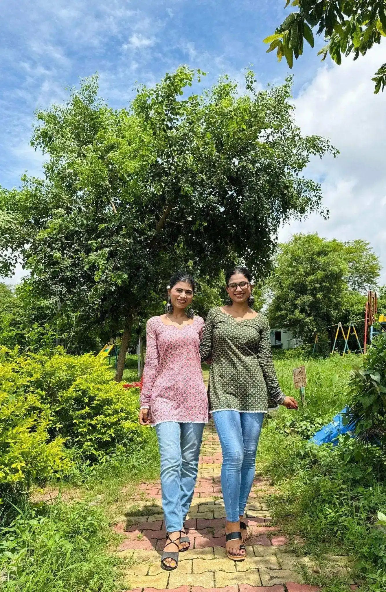 Gulmohar Green Handblock Kurti
