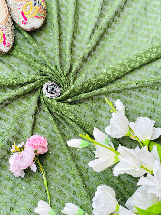 Verdant Green Gulnaz Embroidered Fabric Cut - Passion for Fashion by Shivani
