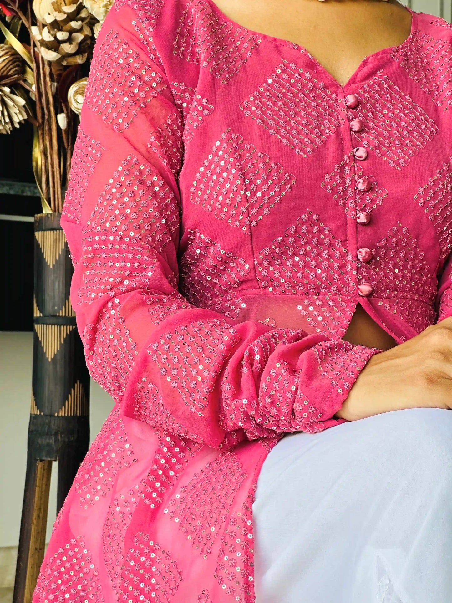 Apricot Peach Kali Styled Gulnaz Kurta