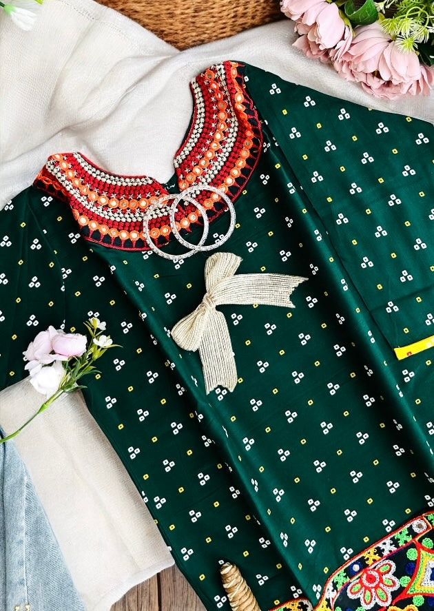 Green Bandhej Gamti Kurta - Passion for Fashion by Shivani
