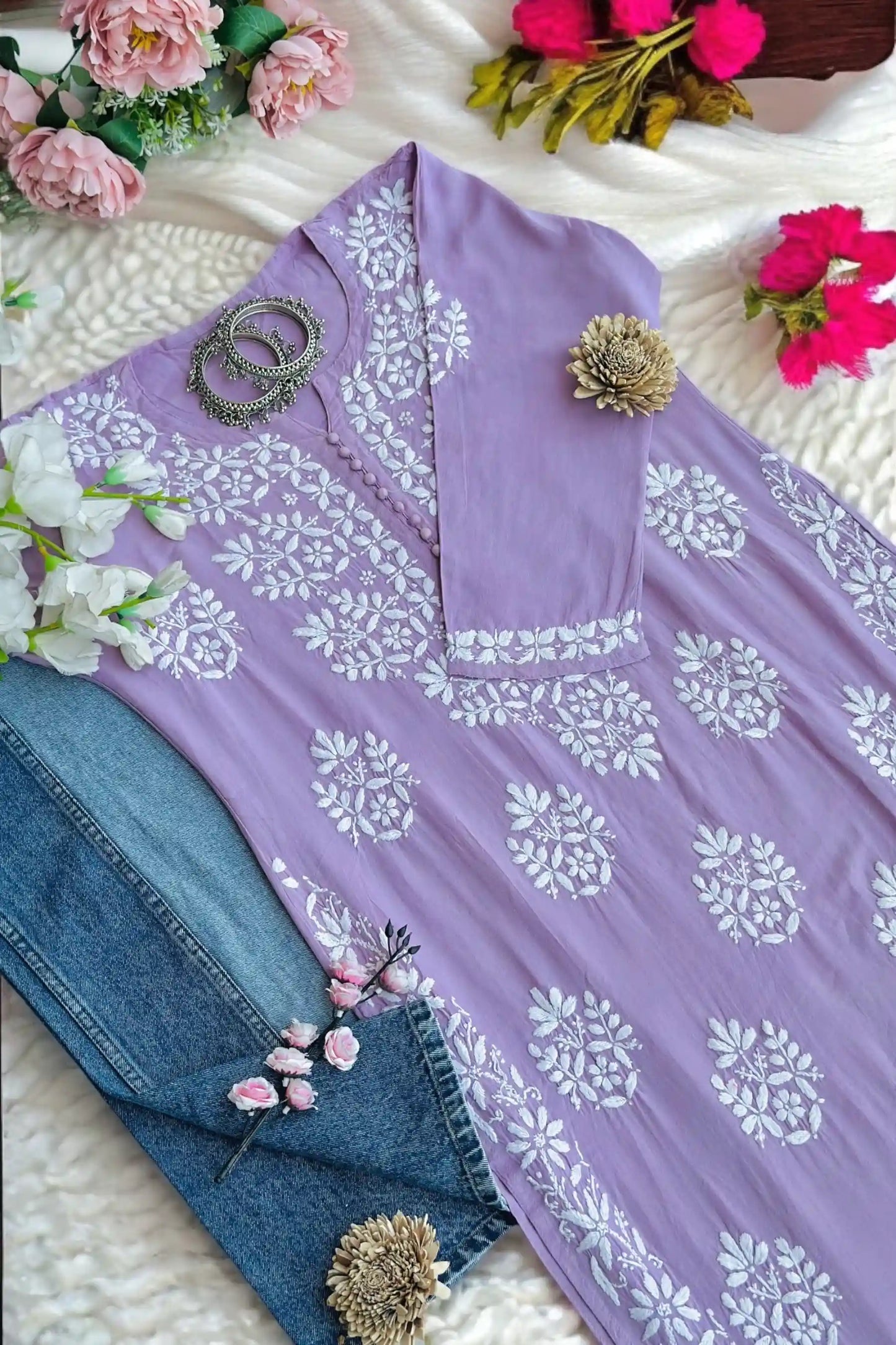 Pastel Lilac Gulzar Chikan Kurta