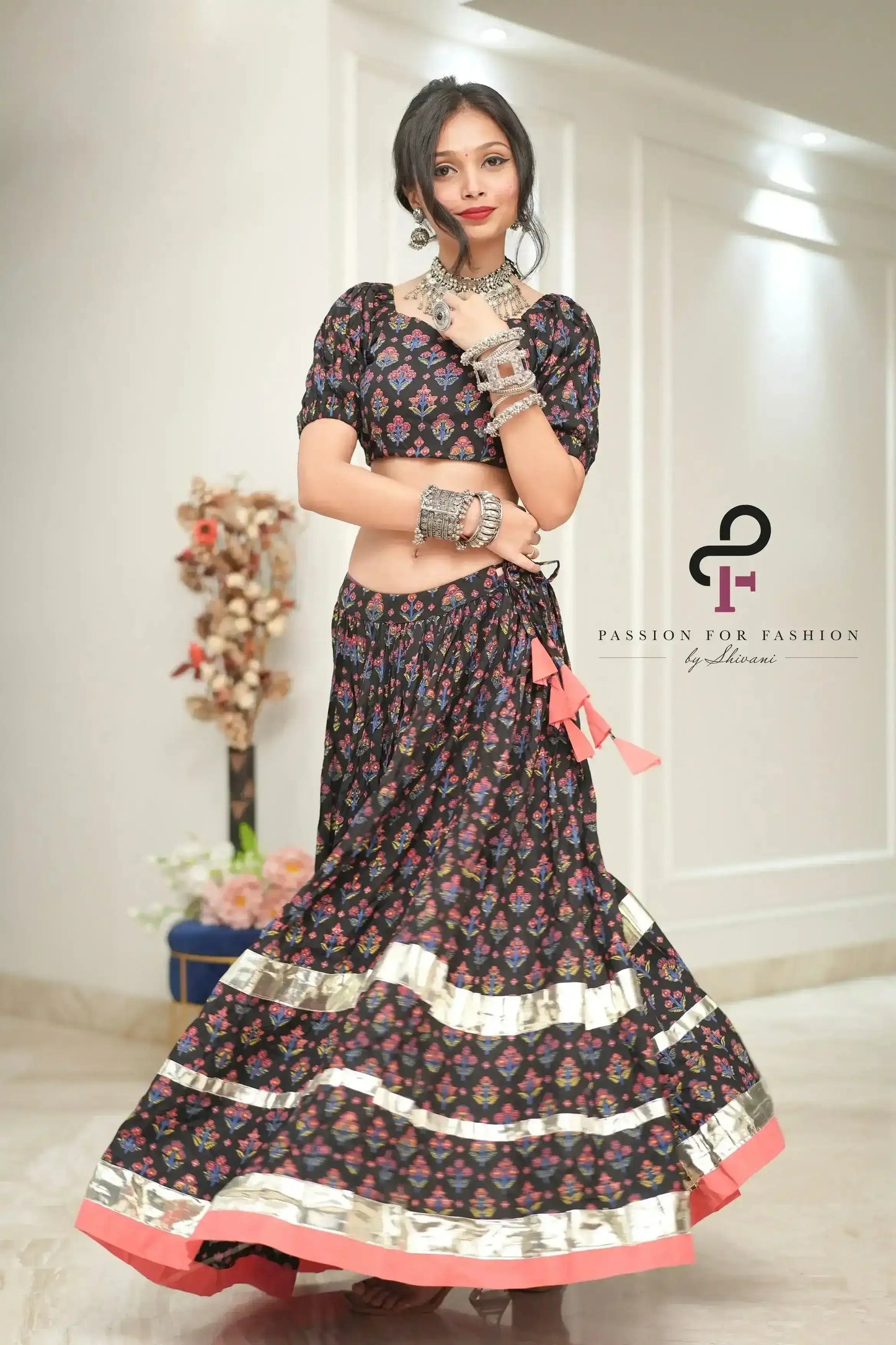 Blossom Harmony Black Skirt Ensemble - Passion for Fashion by Shivani