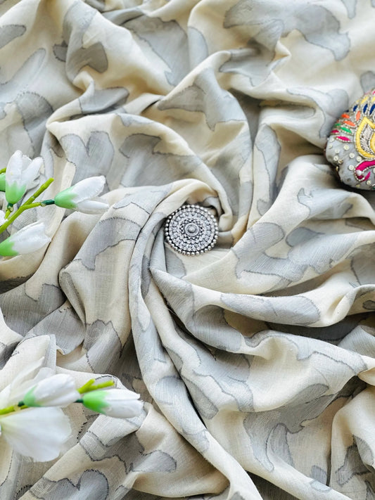 Grey Jaquard Thick Cotton Fabric Cut - Passion for Fashion by Shivani