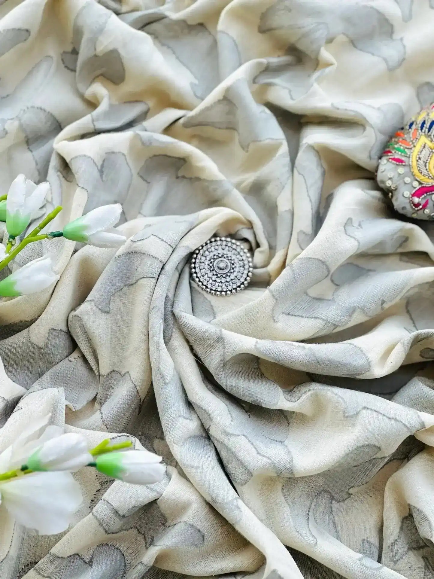 Grey Jaquard Thick Cotton Fabric Cut - Passion for Fashion by Shivani