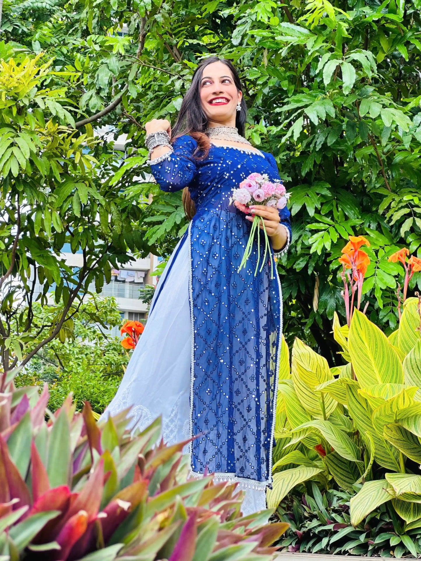Royal Blue Mirror Gulnaz Kurta