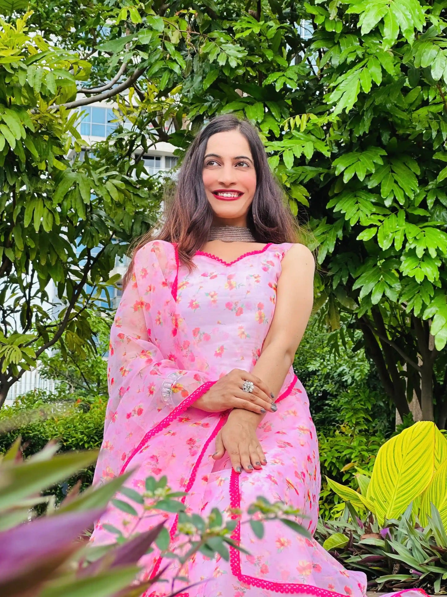 Pink Blush Organza Gulnaz Kurta